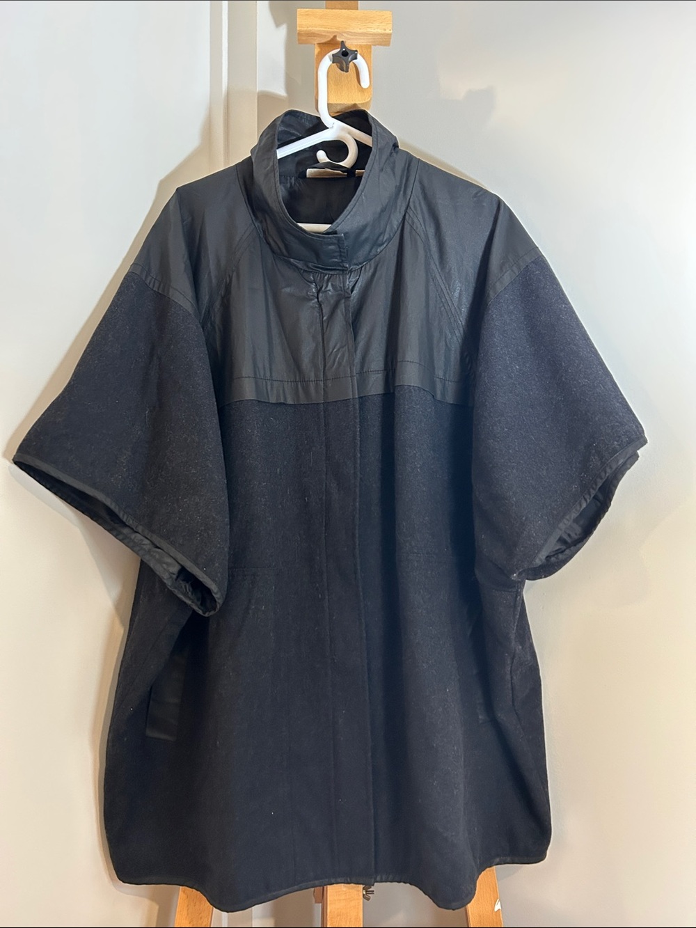 VINTAGE Y2K DKNY Jeans Mixed Media Wool Cape with Stand Collar